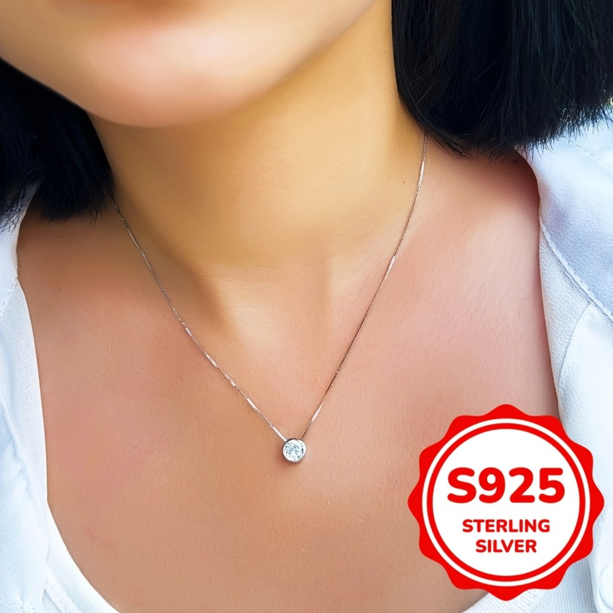 Women's Adjustable Circular Cut Synthetic Zirconia Collarbone Chain Necklace